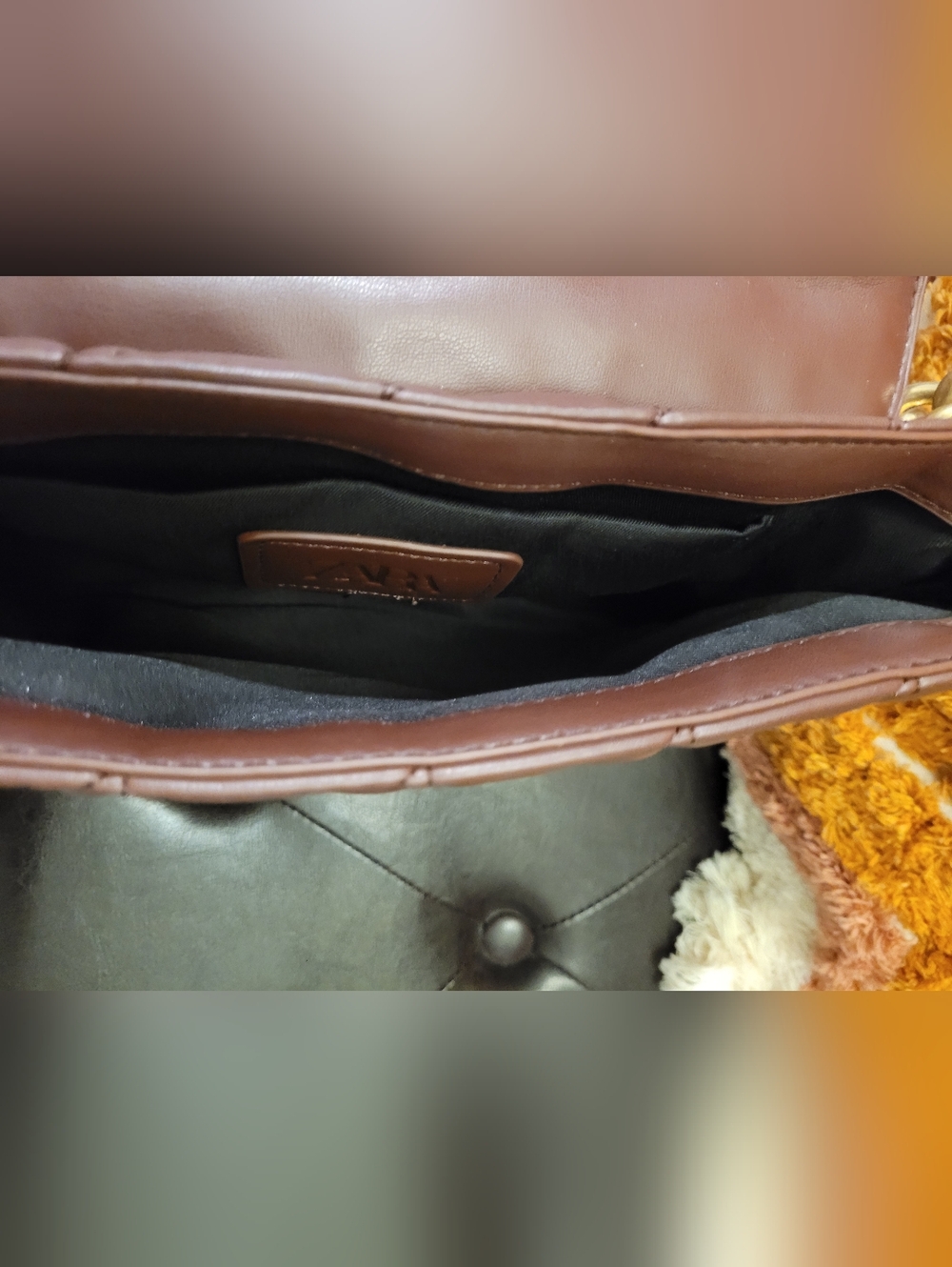 Quilted Chocolate Brown Shoulder Bag with Chunky Gold Chain - Picture 8 of 12